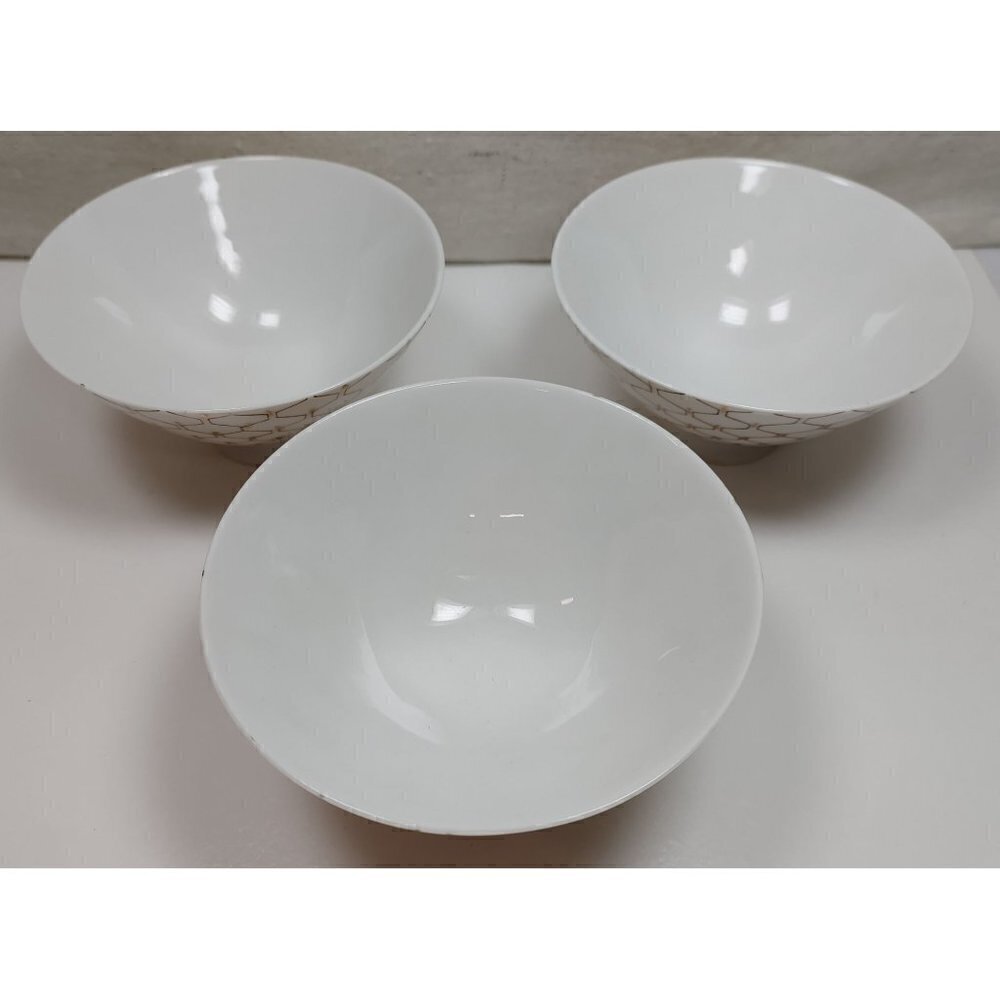 Japanese Porcelain Red White Geometric Pattern Footed Rice Bowl Set Of 3 - Picture 3 of 13